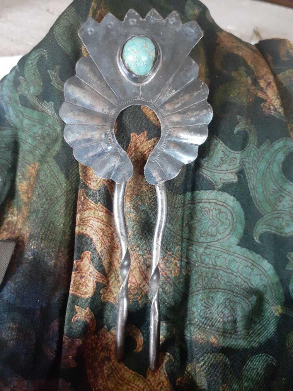 VINTAGE NAVAJO STERLING SILVER TURQUOISE HAIRPIN